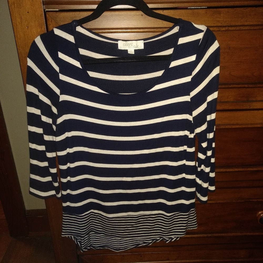 Olive and Oak navy and cream striped top
